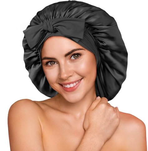 Umisleep 100% 22 Momme de Mûrier Bonnet Soie Cheveux Nuit pour Dormir, Noir