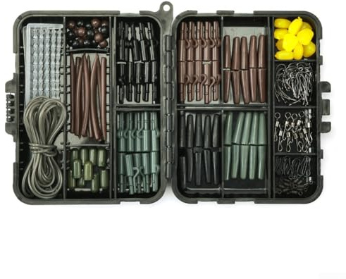 FACULX Portable_TOOL_BOX Boîte de 173 pièces pour pêche à la carpe avec plombs, hameçon, clips pivotants, appâts, tube rétractable et accessoires