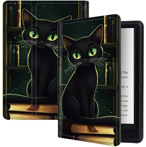Custodia per Kindle Paperwhite di 12a generazione 2024 (7) e Kindle Colorsoft Signature Edition da 7 con gatti neri, custodia pieghevole multi-angolo di visualizzazione con funzione di spegnimento e