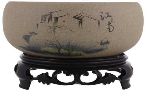 Amosfun Ceramic Lotus Bowl Flower Pot Vintage for Indoor Succulents | Plastic Inner Structure, No Drainage Holes, Suitable for Water Lotus Arrangements in Living Room Settings