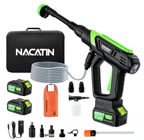 1000PSI Cordless Pressure Washer, 21V 4.0Ah Battery-Powered Brushless Motor Power Washer with 6-in-1 Nozzle, 5 Gear Pressure, Tap Adapter for Car Washing, Patio, Fence, Driveway, Outdoor Cleaning