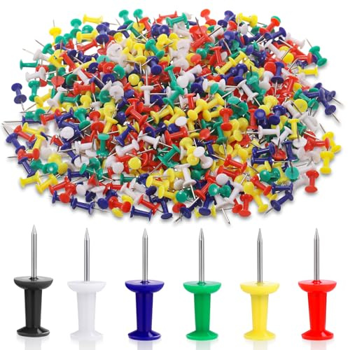 JIANTA 600 Puntine Colorate per Bacheca in Sughero, Puntine da Disegno con Scatola Contenitore per Bacheche e Lavagne, Puntine da Mappa, Puntine Multicolori per Ufficio e Scuola (6 Colori)