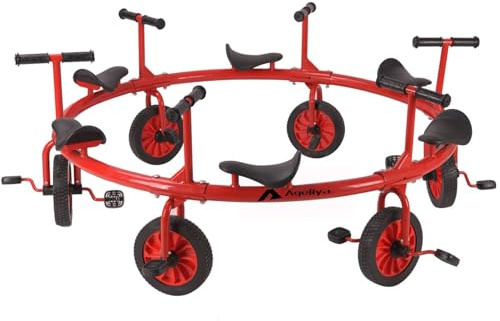 Ageliya Tricycle Merry Go Round Preschool Pedal Vehicles for Kids Aged 3+, Rotating Bike 6 Seats 360 Spin for Kindergarten Playground Daycare and Classroom Outdoor Play Equipment Red