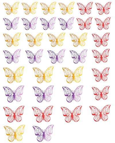 HAPZUR 36 Mariposas 3D Decorativas para Pared, Realistas Rojas, Amarillas y Azules, Pegatinas Adhesivas Extraíbles para Habitación Infantil, Hogar y Fiestas
