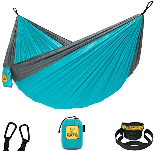 Wise Owl Outfitters Hängematte für Camping, Einzelhängematten, Ausrüstung für Outdoor, Rucksackreisen, Überleben oder Reisen, tragbar, leicht, Fallschirm-Nylon, Blau und Grau