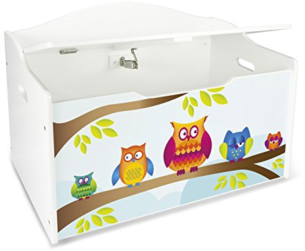 Leomark Coffre à Jouets En Bois Taille XL Motif: de Hiboux Récipient Pour Les Jouets Banc Reglable Excellent Qualité Le Coffre De Rangement Pour Enfant Organiseur Coffre De Rangement L 68 x P 42 x H 46 cm