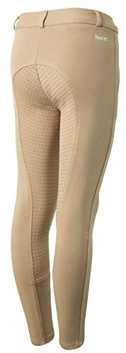HORZE Active Kids' Unisex Silicone Grip Full Seat Horseback Riding Breeches - Tan - M