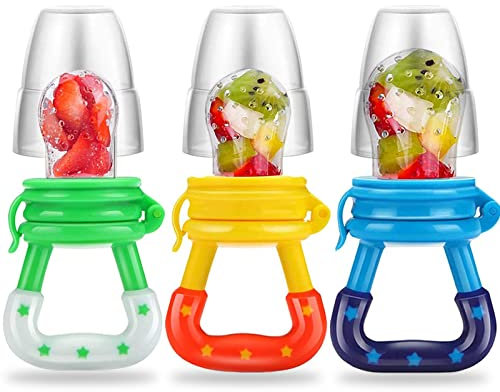 Wendergo Teething Dummy Baby Fruit Feeder Pacifier Weaning Dummies Set Silicone Food Feeders for Babies Infants Toddlers 3 Different Sizes Teething Toy Teether in Appetite Stimulating Colours