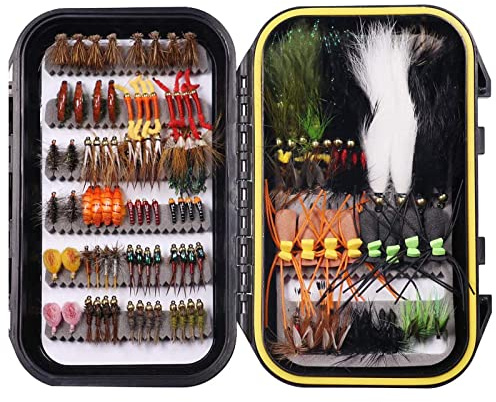 Wifreo 120pcs Fly Fishing Flies Assortment, Trout, Bass, Panfish, Salmon Flies with Waterproof Fly Box