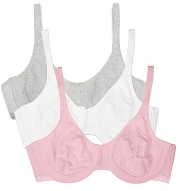 Fruit of the Loom Women's Unlined Underwire Bra-Cotton & Spandex Blend for Natural Shape and Flexibility T-Shirt, Opaque, Bittersweet Pink/Wht/Grey HTHR, 38DD (Pack of 3)