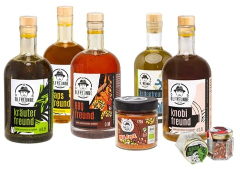 DIE ÖLFREUNDE BBQ Box für Grillmeister | schönes BBQ Geschenkset | erlesene Öle und Gewürze | Geschenk für Männer und Frauen und Grillfans