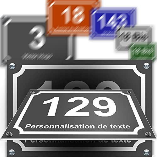 Petite plaque PVC numéro maison décorative - pour porte et boite aux lettres - collection classique : 2 lignes personnalisables