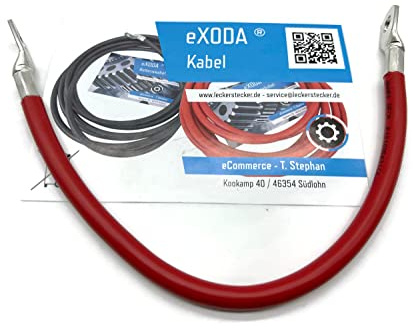 eXODA Batteriekabel 25mm² 30cm M8 M10 Rot für Autos Boote Motorräder robust hergestellt in Deutschland ideal bis 6720 Watt 560A bei 12V hohe Leitfähigkeit langlebig zuverlässig