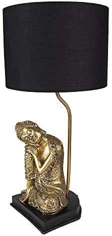 Clayre & Eef Tischlampe Buddha Ø 26x54 cm Goldfarbig Schwarz Kunststoff Schreibtischlampe