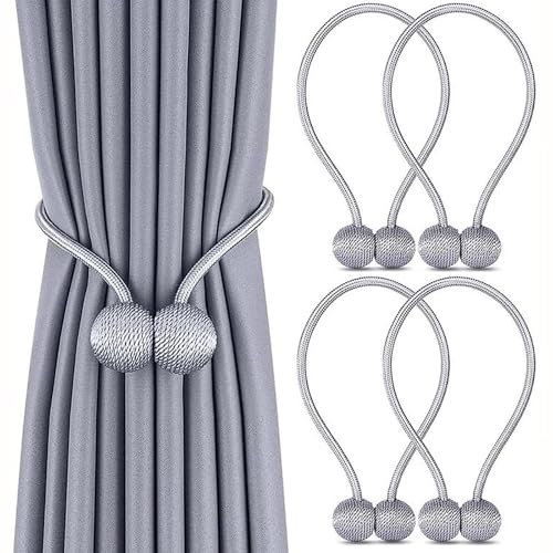 Curtain Tie Backs, Magnetic Curtain Tiebacks,Modern Curtain Holdbacks, European Drapes Clips Rope Holdbacks for Home, Office, Hotel Window Decorative（Light Grey）