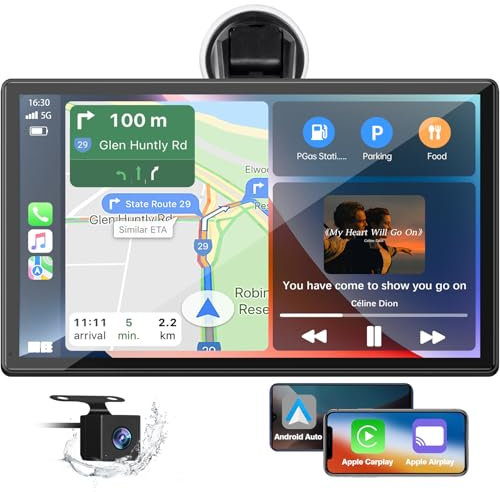 LAMTTO 9 Inch Wireless Car Stereo with Apple Carplay and Android Auto,Backup Camera,Portable Touch Screen Car Play GPS Navigation for Car,Car Audio Receivers with Mirror Link,Bluetooth,FM, Siri