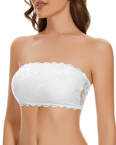 WOWENY Sujetador sin Tirantes Las Sujetador para Mujer Bandeau Top Invisible con Transparentes Relleno sin Aros Blanco S
