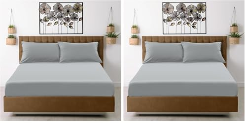 Fitted Sheet Single Bed - Grey Bedding Sheet - Plain Dyed Microfiber Bedsheets (Pack of 2)