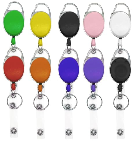 EUPSIIU 10 Piezas Llavero Retráctil, Mosquetón de Carrete, Llavero con Clip, Cordón de Nylon Extensible, Tarjeta de Identificación Llavero, para Ldentificación de Oficina, de Autobús