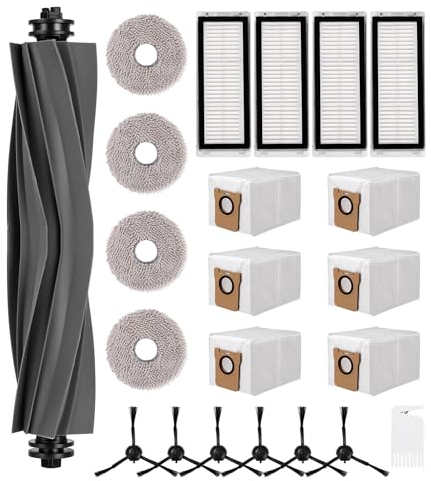22 Kit de Recambios para Dreame L20 Ultra,1 Cepillo Principal, 6 Cepillos de Borde,6 Bolsas de Polvo, 4 Filtros, 4 Trapos, 1 Cepillo de Limpieza