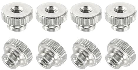 sourcing map Knurled Thumb Nuts, 8Pcs M4 Carbon Steel Nut High Head Through Hole, Silver