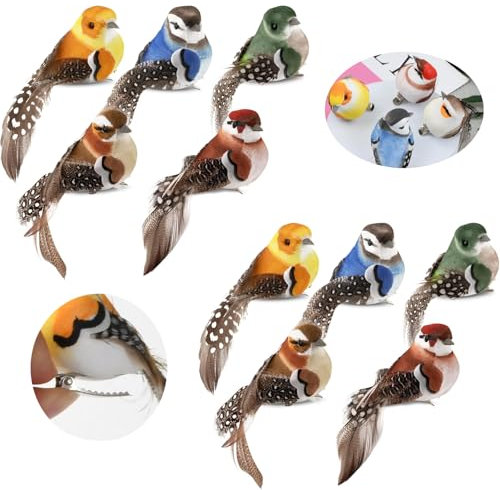 NIYATA Lot de 10 oiseaux artificiels décoratifs avec clip, oiseaux artificiels d'extérieur, convient pour la décoration de jardin miniature, la décoration de branches, la décoration de jardin, la