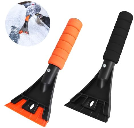 Qoosea 2 Pezzi Raschietto per Ghiaccio Auto, Gratta Ghiaccio con Impugnatura Morbida, Parabrezza e Finestrini Laterali della Macchina Raschietto Pala da Neve per Auto, SUV e Furgoni- Nero&Arancione