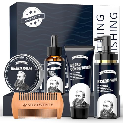 Bartwuchs-Set – Mobiuty Bartpflegeset für Männer mit natürlichen Inhaltsstoffen, inkl. Bartwäsche, Bartöl, Bartspülung, Bartbalsam und Bartkamm, Geschenkset für Freund, Ehemann, Vater