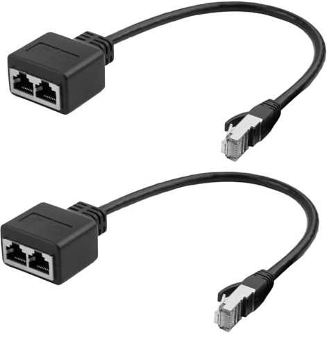2 Pcs RJ45 Ethernet Splitter 1 to 2, High Speed Network Cable Splitter Adapter Male to Dual Female RJ45 Ethernet Cable Extender LAN Socket Switch Connector for Cat5 Cat6 Cat7 Cat8 Home and Office