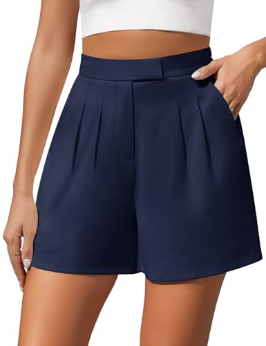 Xnova Pantalones Cortos Mujer Verano Elegante Pierna Ancha Pantalón Corto Sueltos de Cintura Alta Elástica Trasera Bermudas Mujer Casual con Bolsillos y Cremallera
