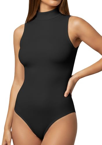 YOGINGO Mock Turtleneck Bodysuit for Women Sleeveless High Neck Thong Leotard Soft Stretch Tank Top Slim Fit Going Out Bodysuit Top for Work Office Travel Party Outfits