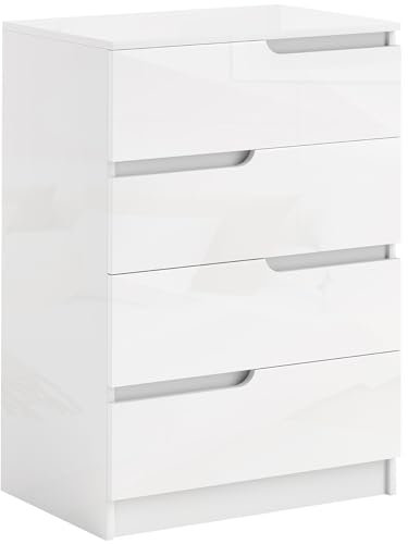 HOMCOM Commode d'appoint avec 4 tiroirs, commode à tiroirs pour salon, chambre à coucher, blanc brillant 60 x 40 x 85cm