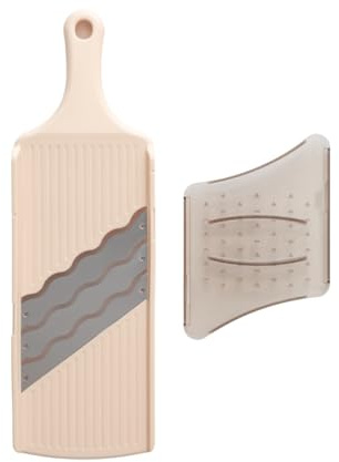 Arnest Japanese Cabbage Slicer Mandoline, 3-Blade Triple Wave Ultra-Thin Shredder for Tonkatsu-Style Slaw, Stainless Steel Wave Blades, Safety Holder, Easy-Rinse Clean, Compact Beige, Made in Japan