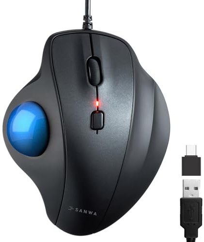 SANWA Ratón ergonómico con cable, ratones ópticos verticales, botones silenciosos, trackball de 34 mm, 600/800/1200/1600 DPI, compatible con MacBook, portátil, computadora, Windows, macOS, azul