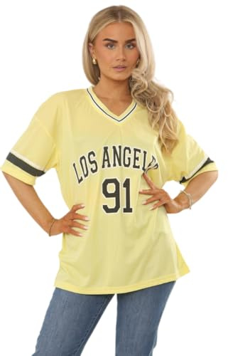 RAIS Women's Oversized LA 91 Varsity Football T-Shirt Sports Jersey Top Los Angeles 91 - Drop Shoulder Short Sleeves