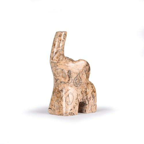 British Fossils 3 Hand-Carved Himalayan Fossilstone Marble Elephant Ring Holder | Gift Boxed | Elegant Jewellery Storage & Gift