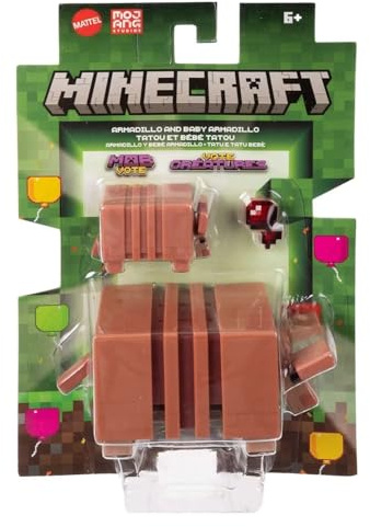 Mattel Minecraft Core - Juego de Figuras de acción de 3.25 Pulgadas, Escala de 3.25 Pulgadas, Ganador del Voto de la Mafia, Armadillo y Armadillo bebé