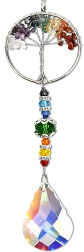 Atrapasol para Ventanas, Regalos de Árbol de la Vida de Cristal para Mujeres | Atrapasol Cristal Espiritual para Damas, Niñas, Decoración Hogar, Jardín, Coche, Navidad (Redondo)