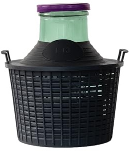 Flaschenland - Globo de cristal de 10 litros de boca ancha, globo de fermentación con cesta de plástico, botella de globo de boca ancha, globo de vino | Ideal para la elaboración de vino, preparación