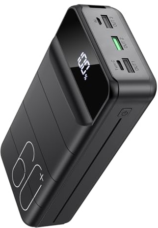 PDBEST 60000mAh Power Bank 22,5W Powerbank PD USB-C Schnellladefunktion Externe Akku mit 4 Ausgänge und 2 Eingänge, kompatibel mit Smartphone, Tablets, Tablet usw Black