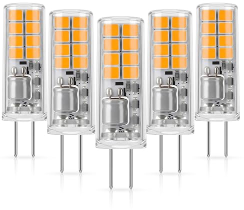 G4 varmvita LED-lampor 2 700 K, 1,2 W G4 LED-lampor, 12 V AC/DC, ersättning för halogenlampor 20 W, energisparlampa 190 LM, dimbar, flimmerfri, 5-pack