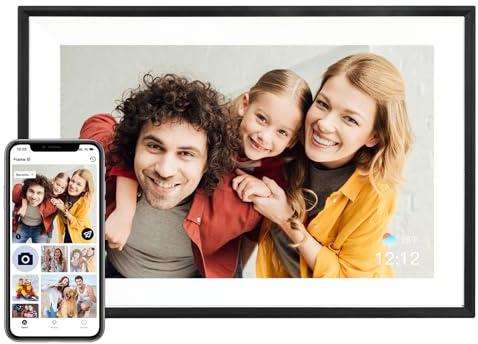 AEEZO Digital Photo Frame WiFi, 32GB 1280 * 800 IPS Touchscreen, Sleep Mode, Electronic Photo Frame, Quick Remote Upload of Videos and Photos via AiMOR Software(Black)