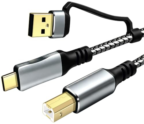 Tan QY Câble d'imprimante 2 en 1 USB-A/C vers USB-B tressé 1,5 m