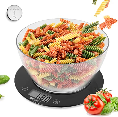 Duronic KS7000 Küchenwaage, 10 kg Digitalwaage rund mit 2 L abnehmbarer Schüssel, 1 g grammgenau Präzision-Feinwaage, Haushaltswaage mit Tara-Funktion