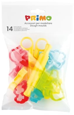 PRIMO - Set Accessori Lavoretti Creativi per Bambini 3+Anni, Kit 14 Pezzi con Formine Taglia, Rifinisci, Lavora Argilla da Modellare e Pasta Modellabile, Materiale Didattico, Hobby, Cose per la Scuola