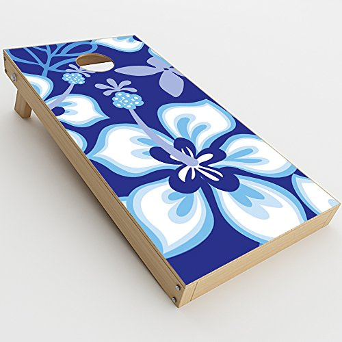 Skin Decal Vinyl Wrap for Cornhole Game Board Bag Toss (2xpcs.) Skins Stickers Cover/Hibiscus Hawaii Flower Blue