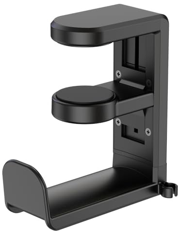 EURPMASK Rotating Headphone Stand - PC Gaming Headset Holder, Adjustable Clamp-on Under Desk Hanger With 360 Degree Swivel & Cable Clip Organizer - Black