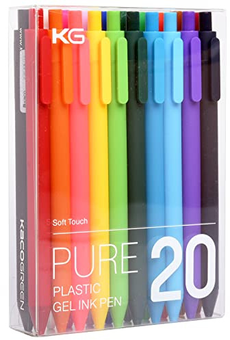 Kaco PURE Colored Gel Pens 0.5mm 20 Pieces Set Colorful Multi-color Ink Fine Point Comfort Grip Quick Drying Pens for Journaling Note Taking