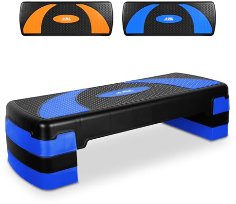 JLL Fitness Large Aerobic Step Platform with 3 Adjustable Heights Exercise Stepper for Home Gym Workouts,81cm x 31cm x 20cm(Blue)