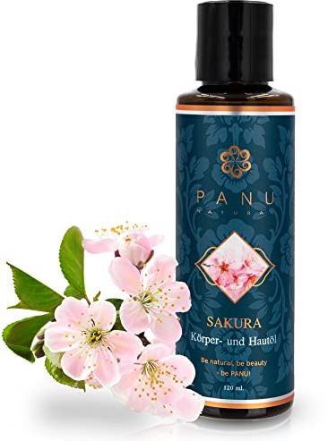 Panu Natural Massageöl Sakura - Pflegendes Körperöl zum Massieren - Hautöl mit feuchtigkeitsspendender Wirkung - Premium Body Oil - Veganes Massage Öl zum Entspannen
